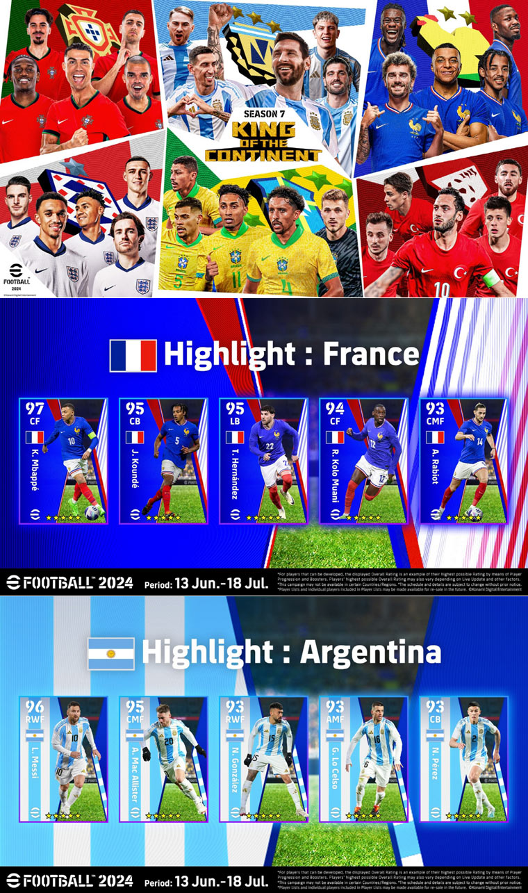 코나미 디지털 엔터테인먼트, ‘eFootball™ 2024’ 시즌 7: 대륙의 제왕 출시 본문 이미지